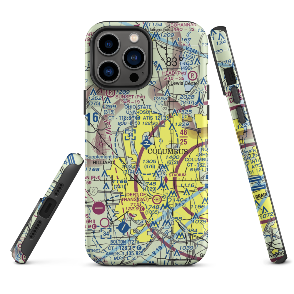 The Ohio State University Airport - Don Scott Field (OSU) VFR Sectional  Tough iPhone Case iPhone 13 Pro Max model shown