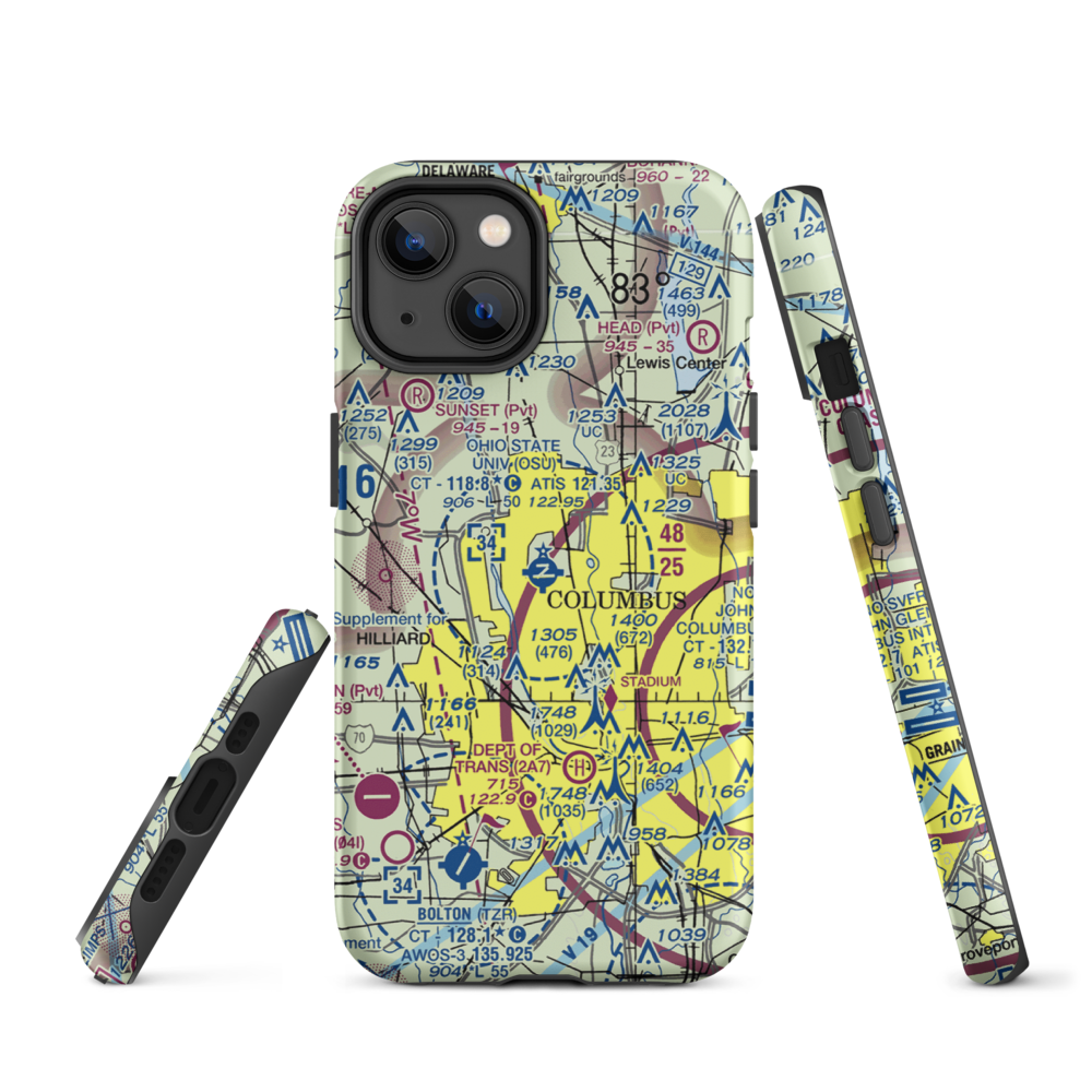 The Ohio State University Airport - Don Scott Field (OSU) VFR Sectional  Tough iPhone Case iPhone 14 model shown