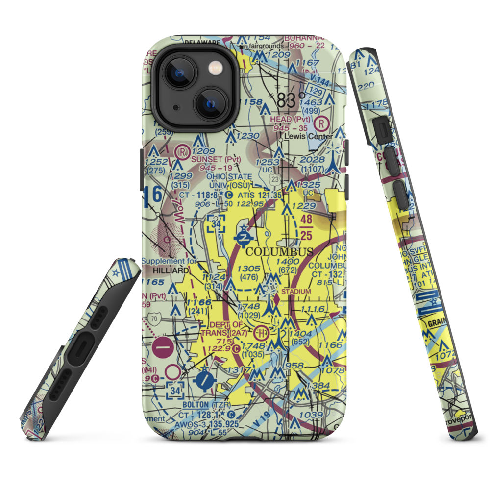 The Ohio State University Airport - Don Scott Field (OSU) VFR Sectional  Tough iPhone Case iPhone 14 Plus model shown