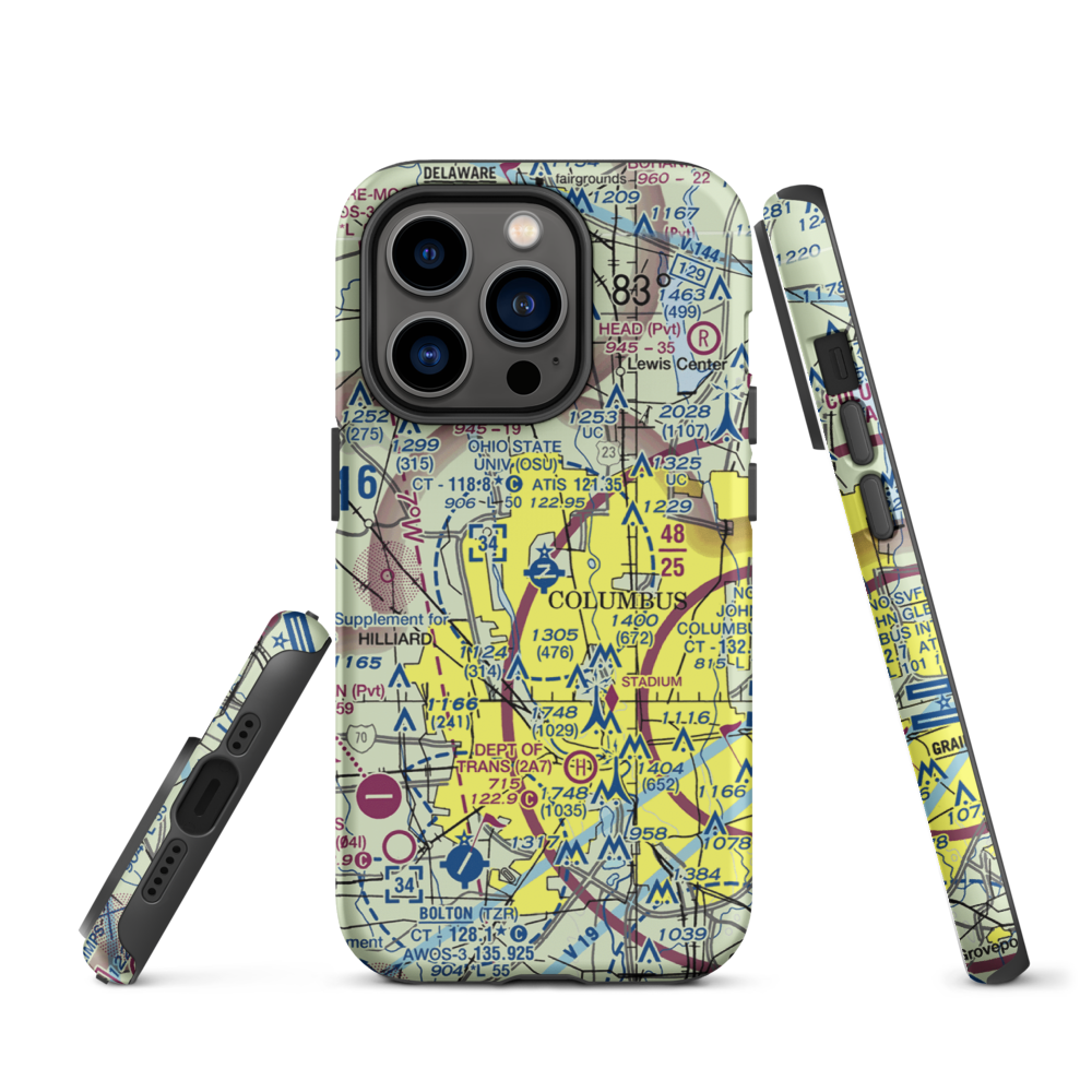 The Ohio State University Airport - Don Scott Field (OSU) VFR Sectional  Tough iPhone Case iPhone 14 Pro model shown