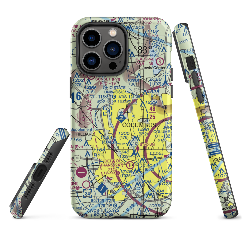 The Ohio State University Airport - Don Scott Field (OSU) VFR Sectional  Tough iPhone Case iPhone 14 Pro Max model shown
