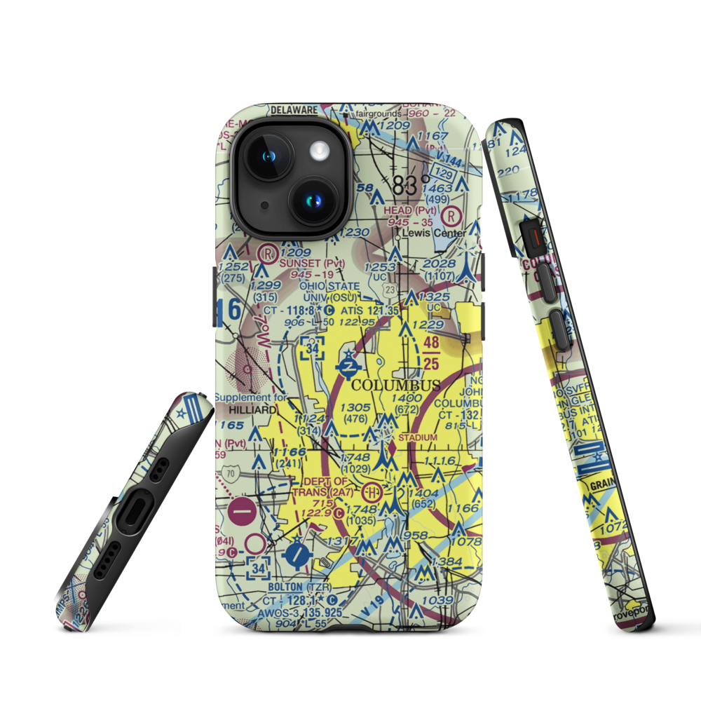 The Ohio State University Airport - Don Scott Field (OSU) VFR Sectional  Tough iPhone Case iPhone 15 model shown