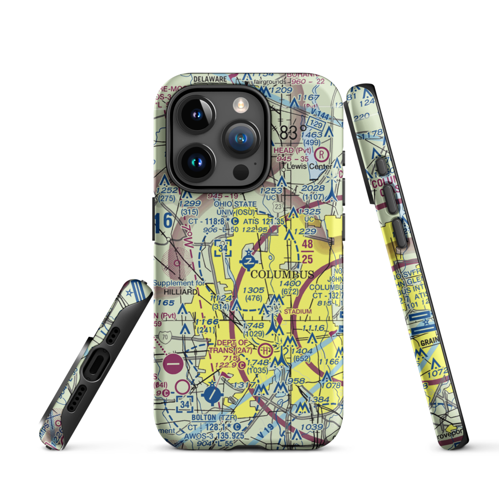 The Ohio State University Airport - Don Scott Field (OSU) VFR Sectional  Tough iPhone Case iPhone 15 Pro model shown