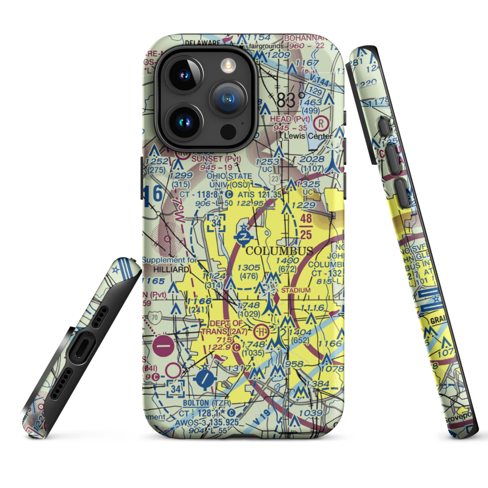 The Ohio State University Airport - Don Scott Field (OSU) VFR Sectional  Tough iPhone Case iPhone 15 Pro Max model shown