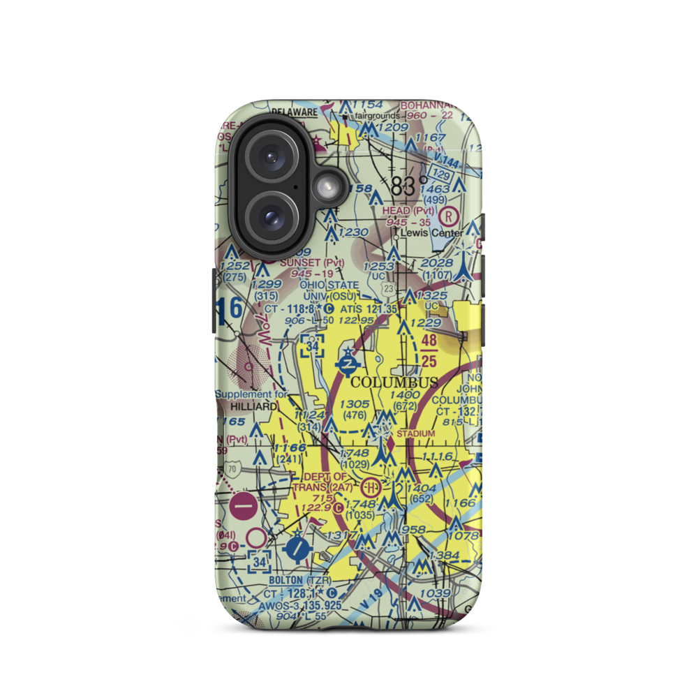 The Ohio State University Airport - Don Scott Field (OSU) VFR Sectional  Tough iPhone Case iPhone 16 model shown