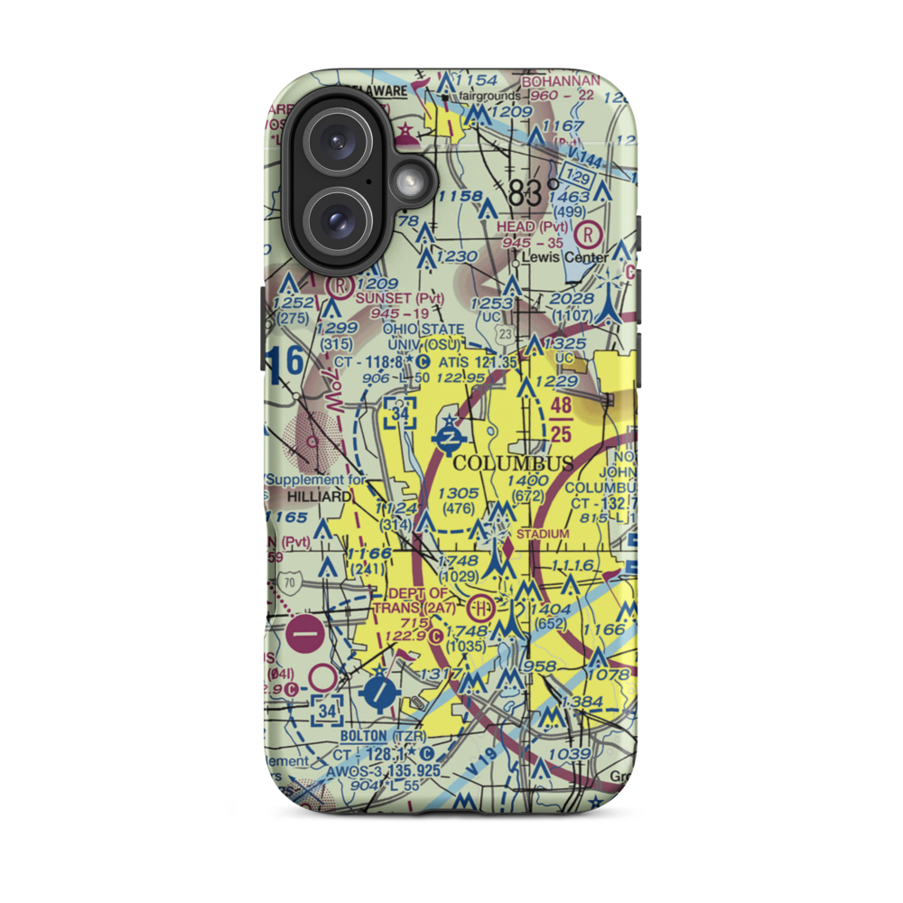 The Ohio State University Airport - Don Scott Field (OSU) VFR Sectional  Tough iPhone Case iPhone 16 Plus model shown