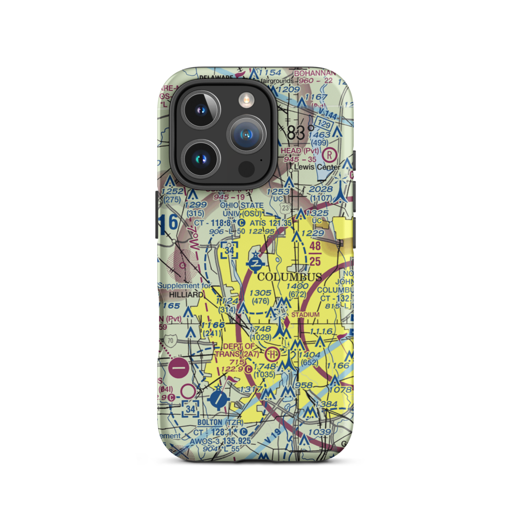 The Ohio State University Airport - Don Scott Field (OSU) VFR Sectional  Tough iPhone Case iPhone 16 Pro model shown