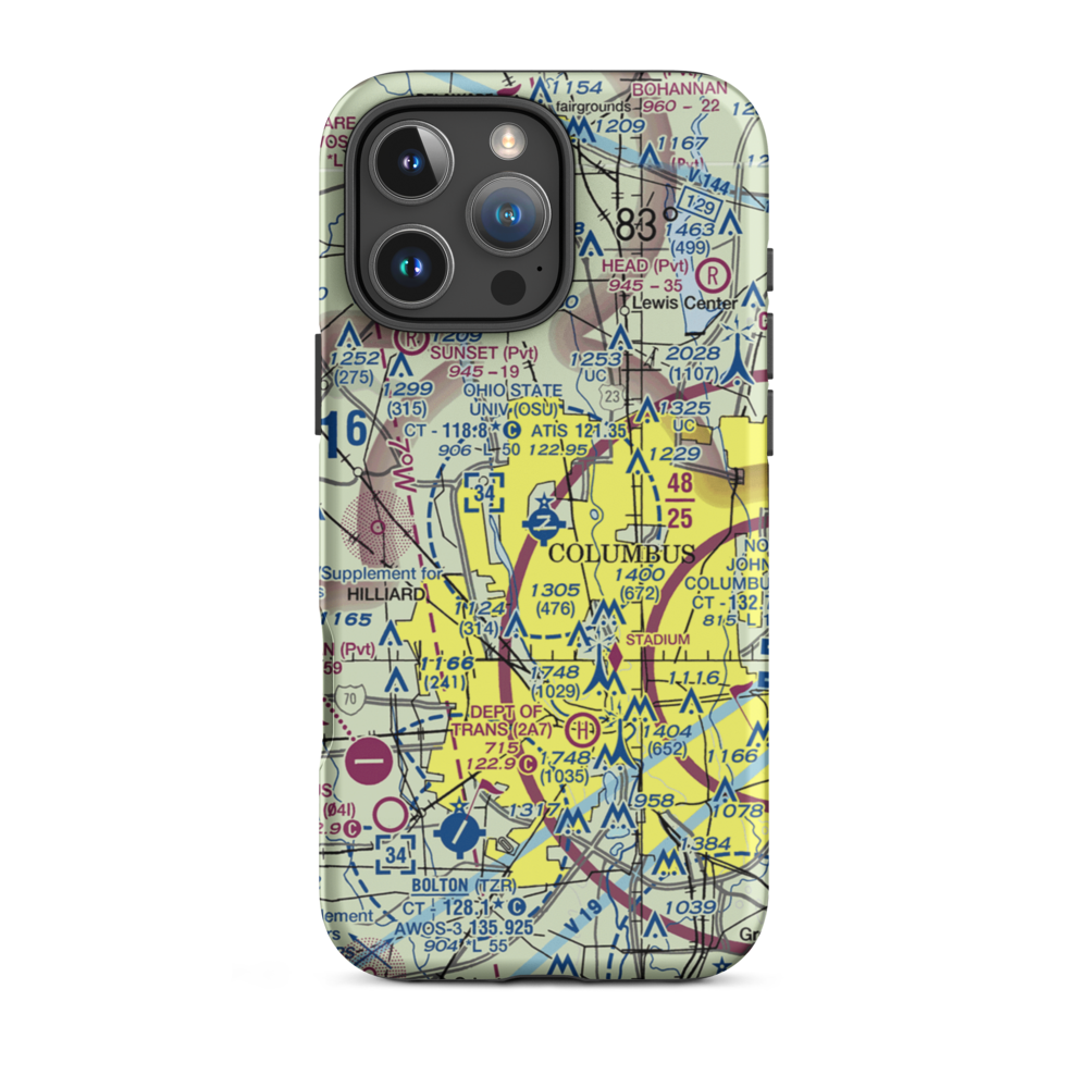 The Ohio State University Airport - Don Scott Field (OSU) VFR Sectional  Tough iPhone Case iPhone 16 Pro Max model shown