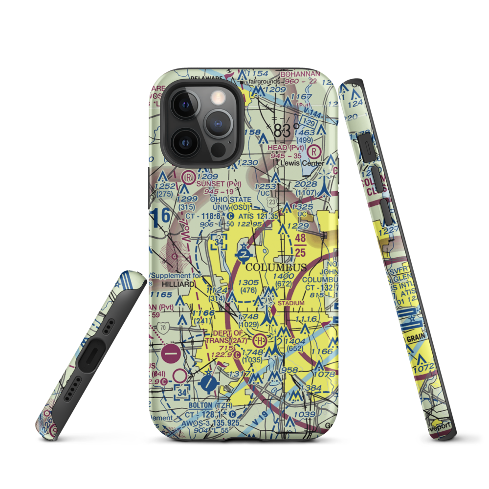 The Ohio State University Airport - Don Scott Field (OSU) VFR Sectional  Tough iPhone Case iPhone 12 Pro model shown