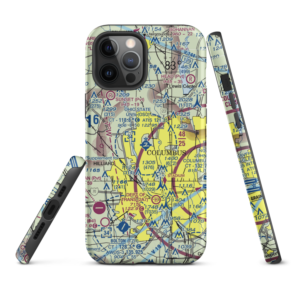 The Ohio State University Airport - Don Scott Field (OSU) VFR Sectional  Tough iPhone Case iPhone 12 Pro Max model shown