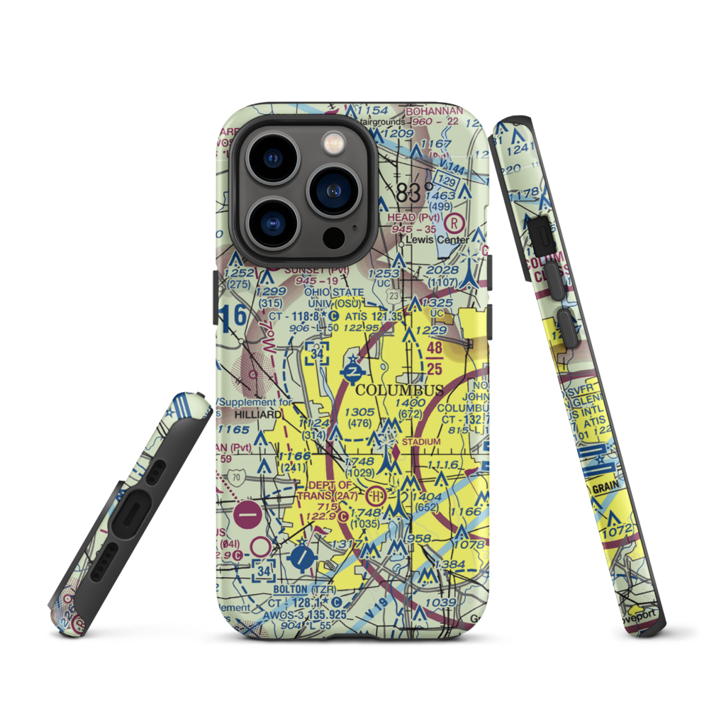 The Ohio State University Airport - Don Scott Field (OSU) VFR Sectional  Tough iPhone Case iPhone 13 Pro model shown