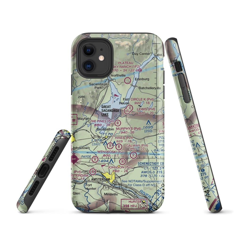 The Pines Airport (NY64) VFR Sectional  Tough iPhone Case iPhone 11 model shown