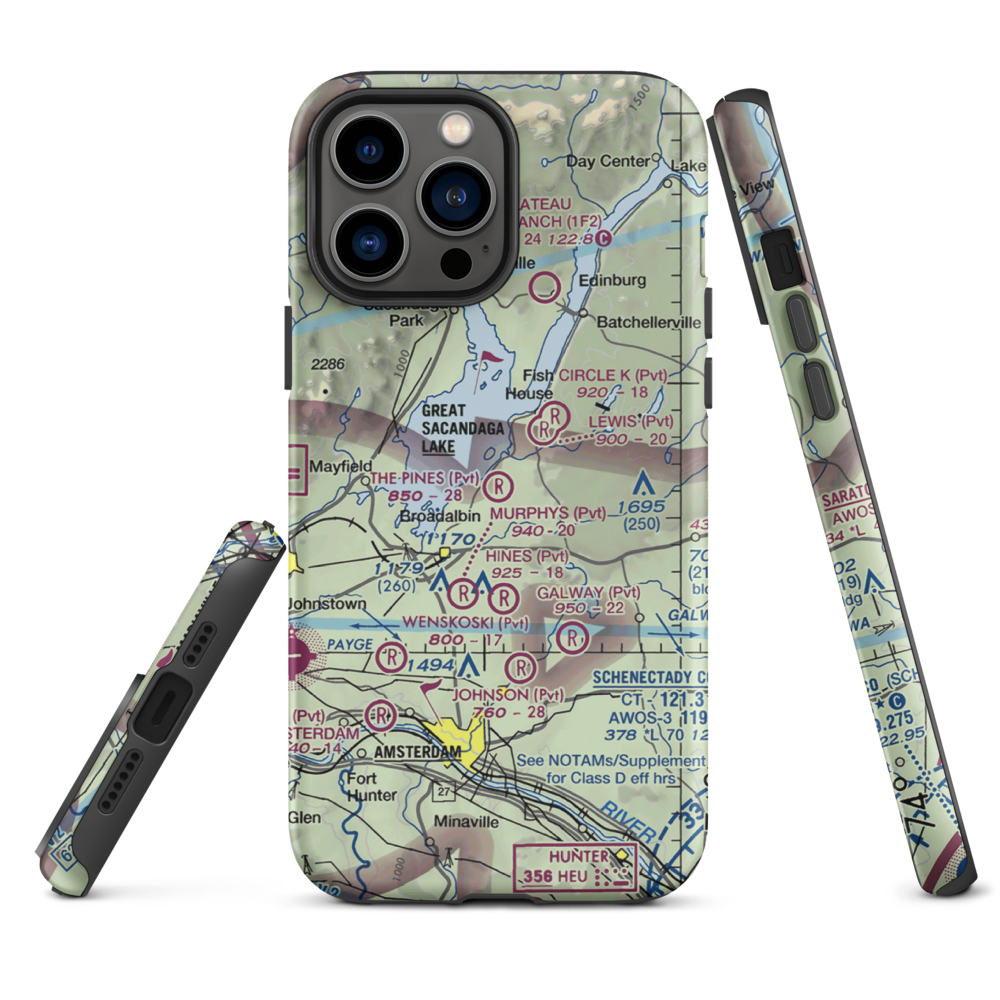 The Pines Airport (NY64) VFR Sectional  Tough iPhone Case iPhone 13 Pro Max model shown