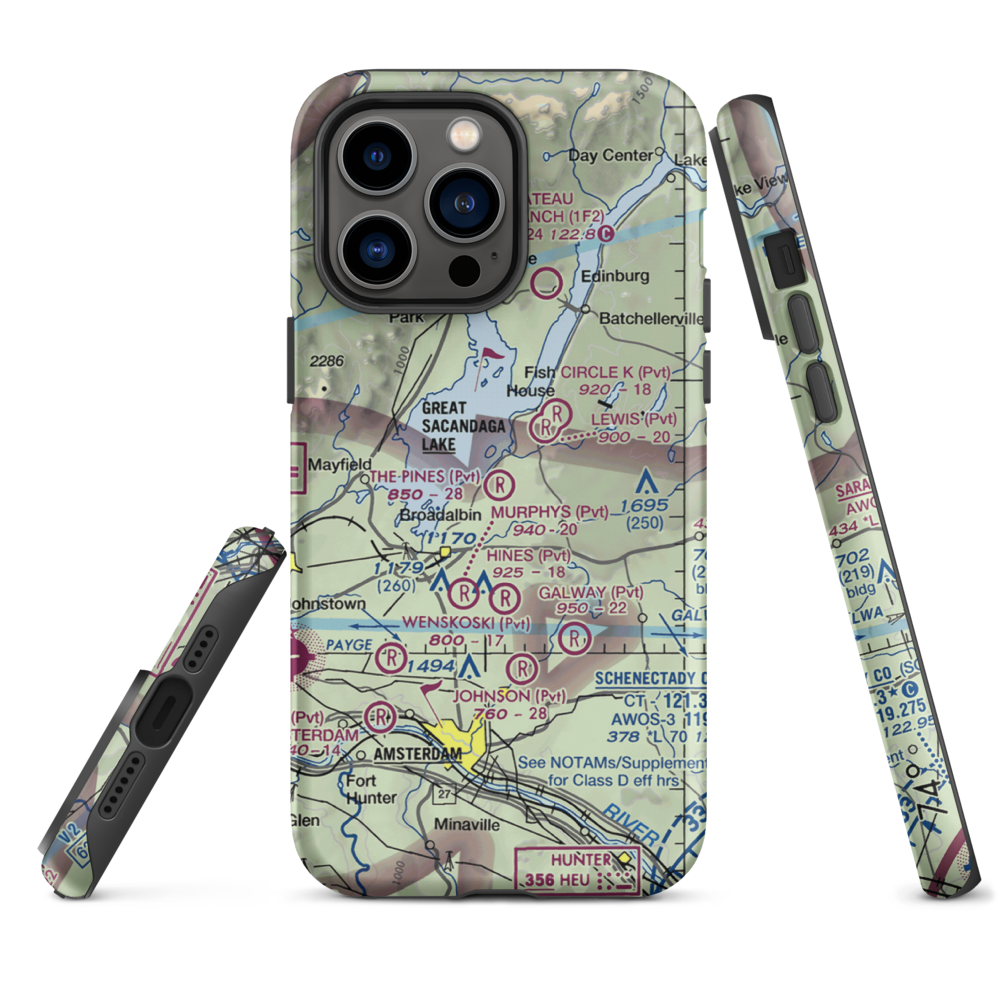 The Pines Airport (NY64) VFR Sectional  Tough iPhone Case iPhone 14 Pro Max model shown