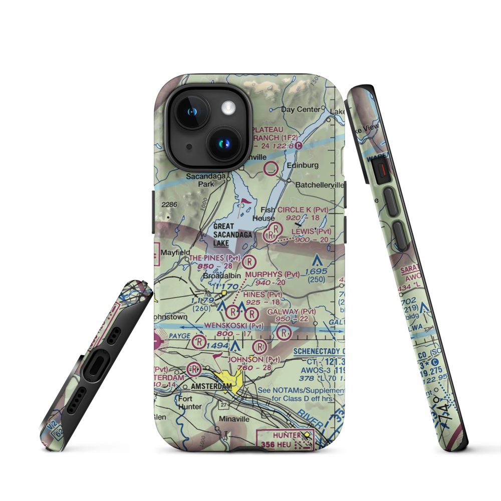 The Pines Airport (NY64) VFR Sectional  Tough iPhone Case iPhone 15 model shown
