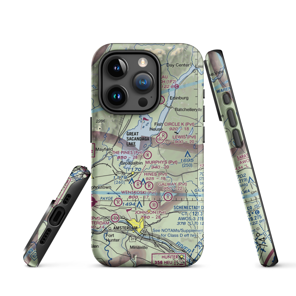 The Pines Airport (NY64) VFR Sectional  Tough iPhone Case iPhone 15 Pro model shown