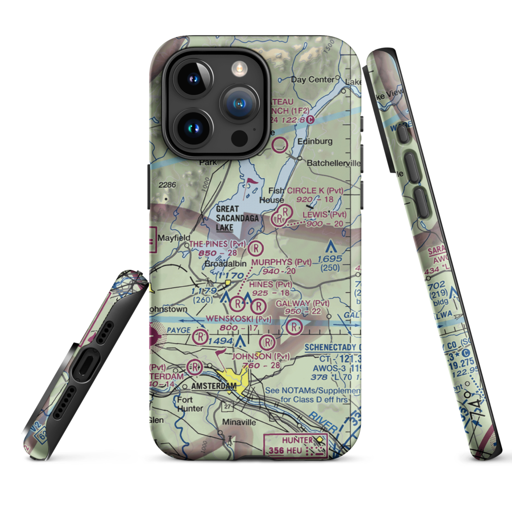 The Pines Airport (NY64) VFR Sectional  Tough iPhone Case iPhone 15 Pro Max model shown