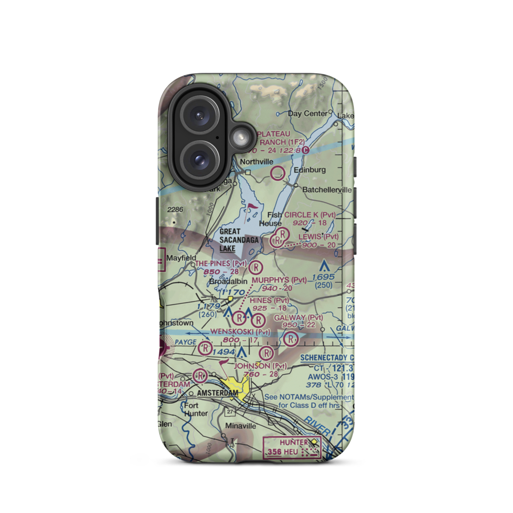 The Pines Airport (NY64) VFR Sectional  Tough iPhone Case iPhone 16 model shown
