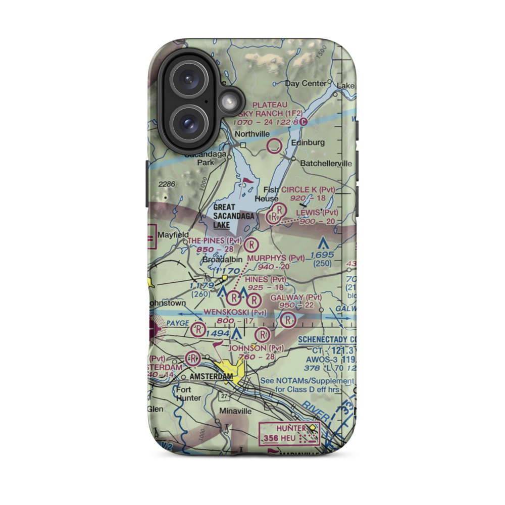 The Pines Airport (NY64) VFR Sectional  Tough iPhone Case iPhone 16 Plus model shown