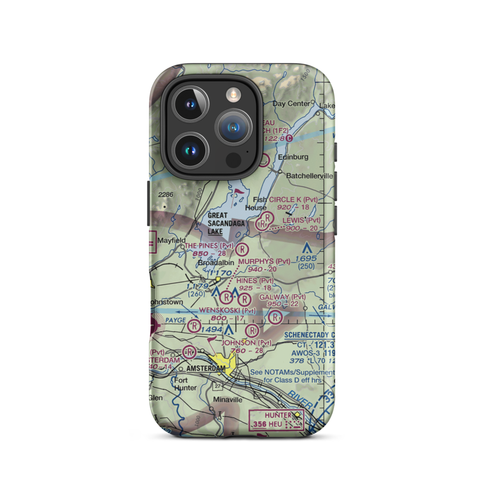 The Pines Airport (NY64) VFR Sectional  Tough iPhone Case iPhone 16 Pro model shown