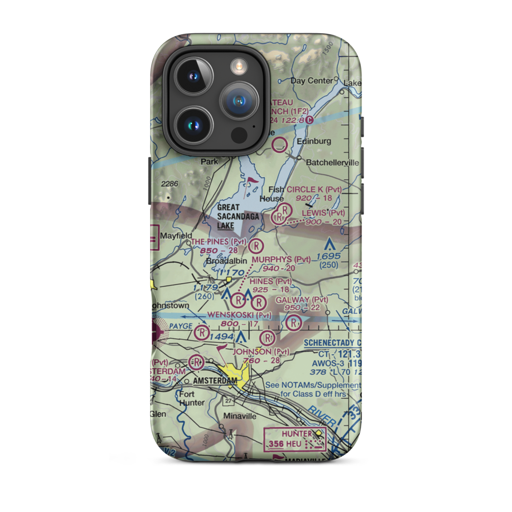 The Pines Airport (NY64) VFR Sectional  Tough iPhone Case iPhone 16 Pro Max model shown