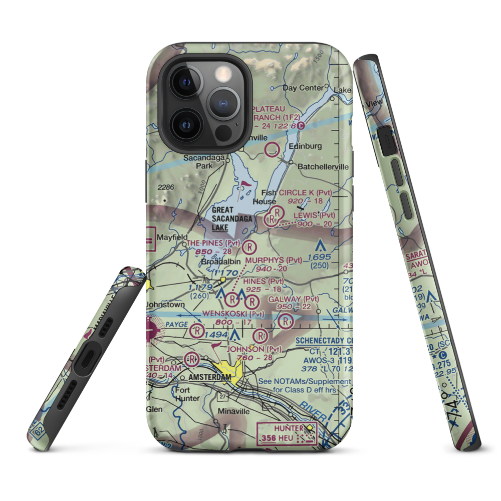 The Pines Airport (NY64) VFR Sectional  Tough iPhone Case iPhone 12 Pro Max model shown