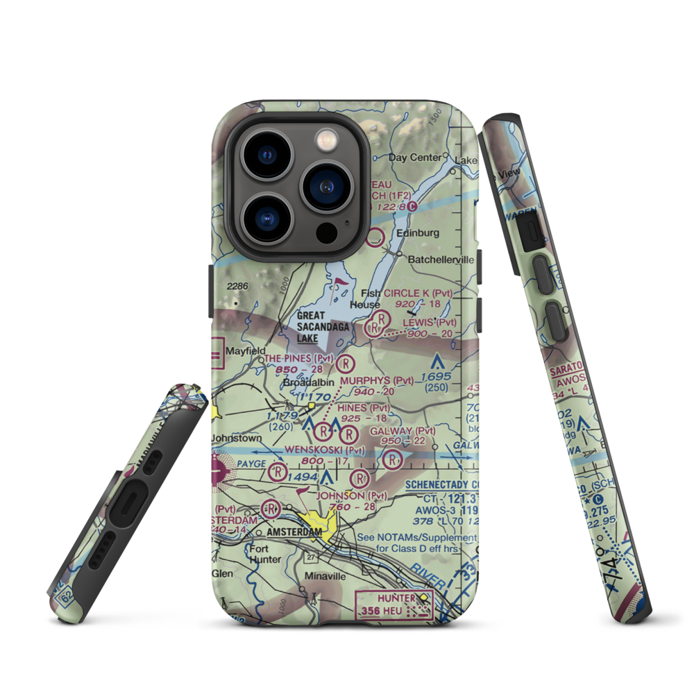 The Pines Airport (NY64) VFR Sectional  Tough iPhone Case iPhone 13 Pro model shown