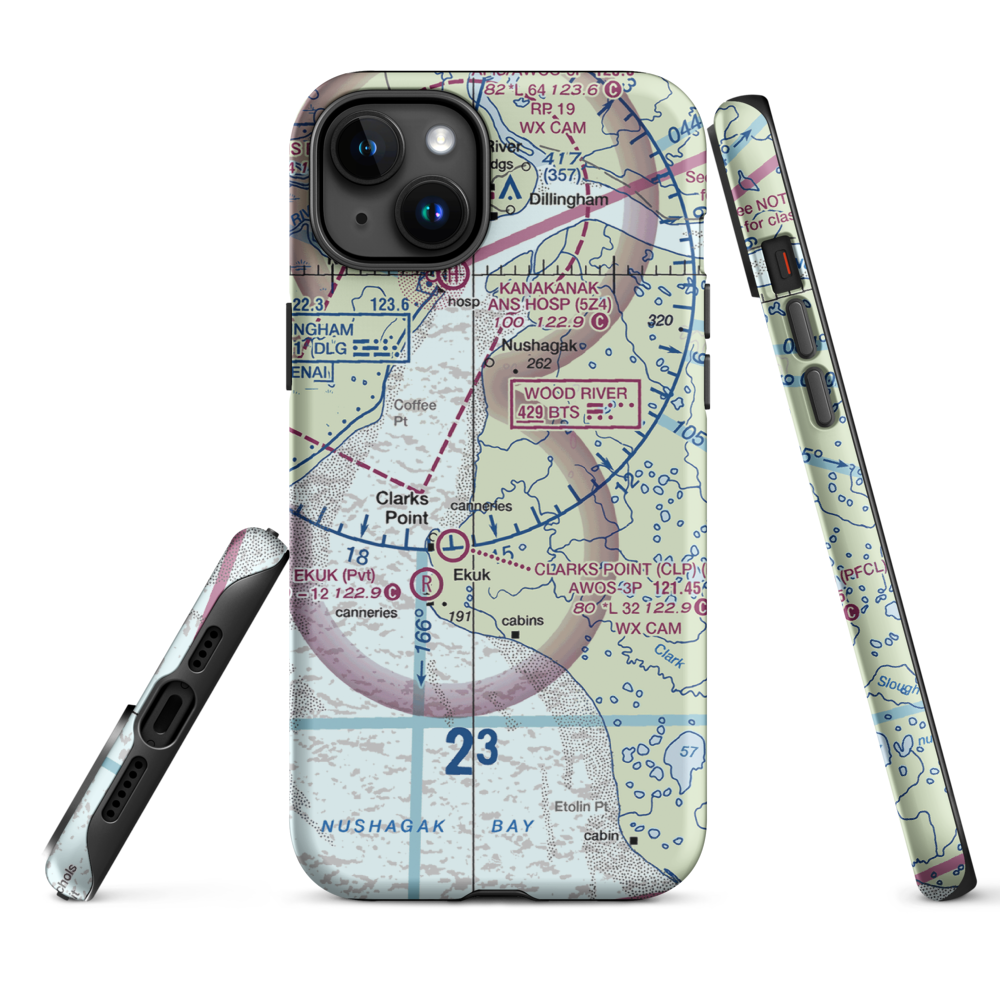 The Queens Airport (93AK) VFR Sectional  Tough iPhone Case iPhone 15 Plus model shown
