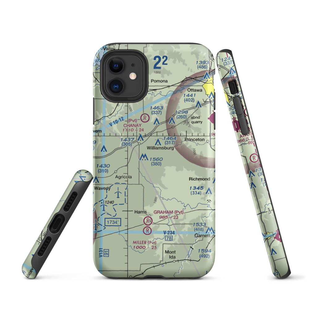 The Wilderness Airport (8KS9) VFR Sectional  Tough iPhone Case iPhone 11 model shown