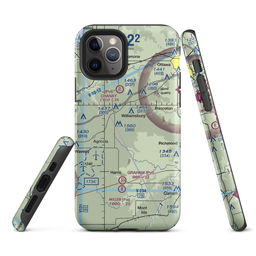 The Wilderness Airport (8KS9) VFR Sectional  Tough iPhone Case iPhone 11 Pro model shown