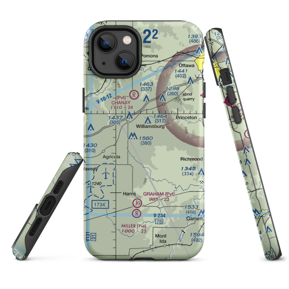 The Wilderness Airport (8KS9) VFR Sectional  Tough iPhone Case iPhone 14 Plus model shown
