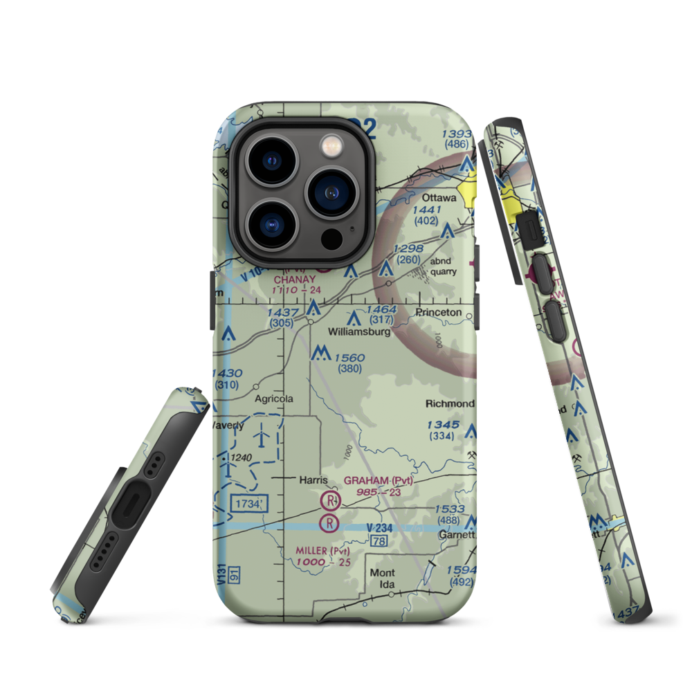 The Wilderness Airport (8KS9) VFR Sectional  Tough iPhone Case iPhone 14 Pro model shown