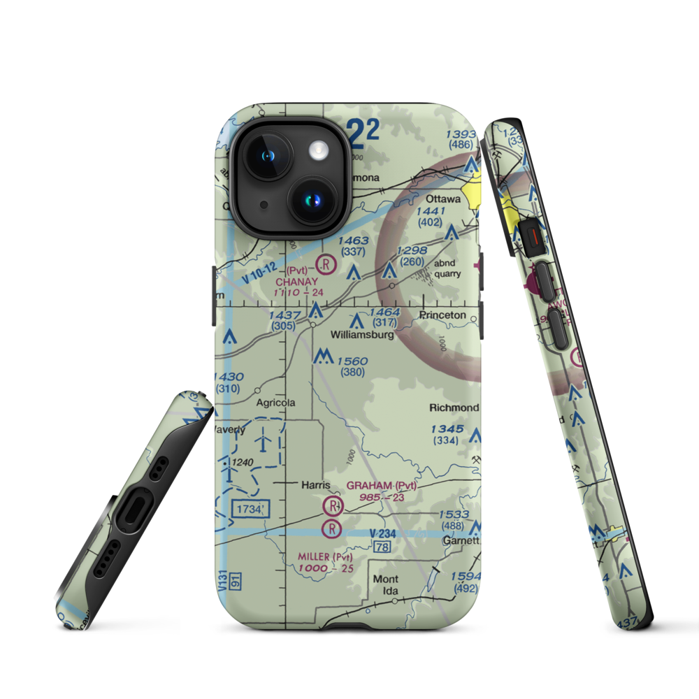 The Wilderness Airport (8KS9) VFR Sectional  Tough iPhone Case iPhone 15 model shown