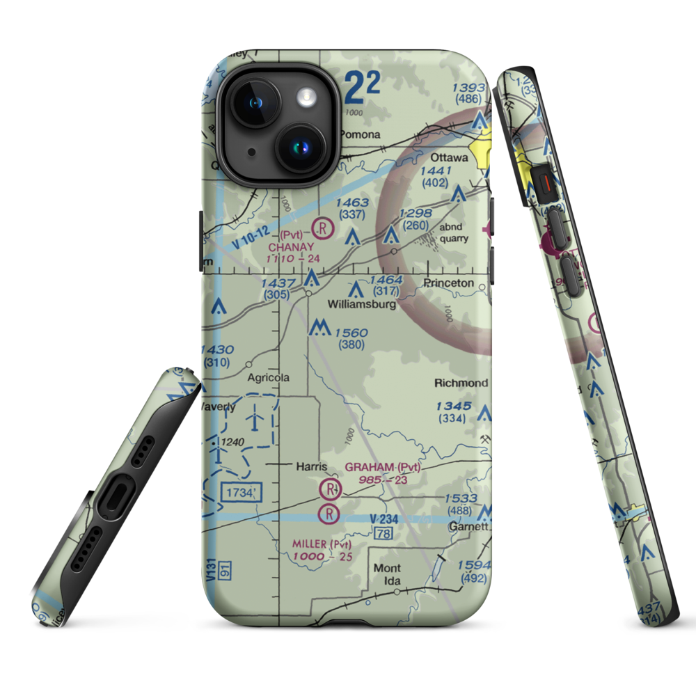 The Wilderness Airport (8KS9) VFR Sectional  Tough iPhone Case iPhone 15 Plus model shown