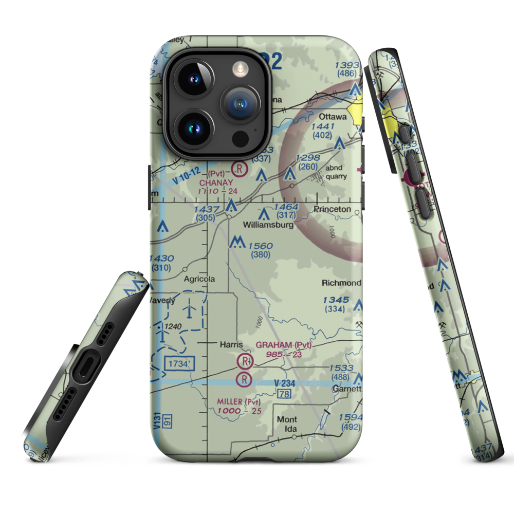 The Wilderness Airport (8KS9) VFR Sectional  Tough iPhone Case iPhone 15 Pro Max model shown
