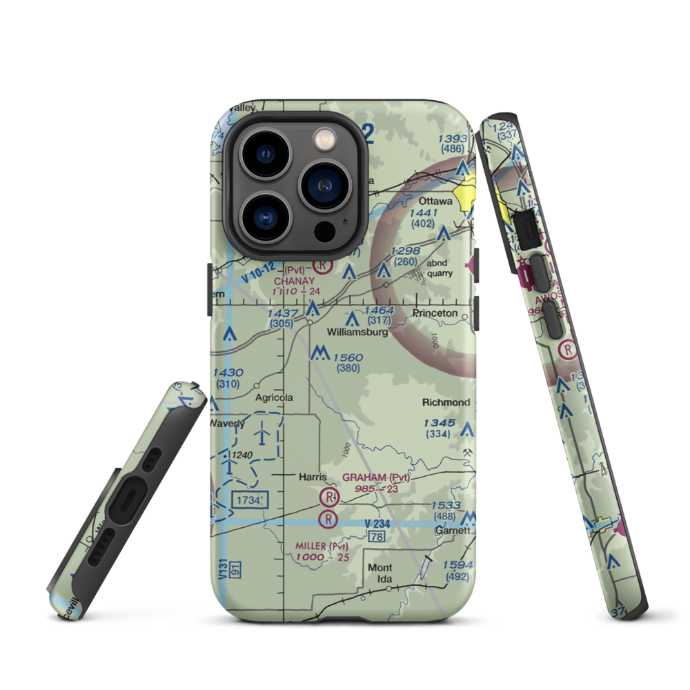 The Wilderness Airport (8KS9) VFR Sectional  Tough iPhone Case iPhone 13 Pro model shown