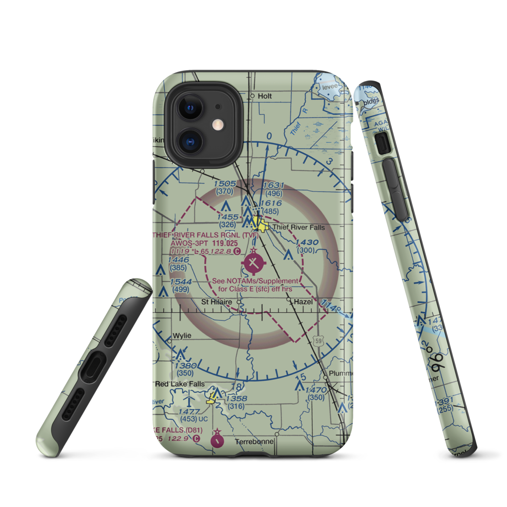 Thief River Falls Regional Airport (TVF) VFR Sectional  Tough iPhone Case iPhone 11 model shown