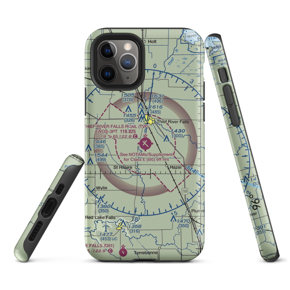 Thief River Falls Regional Airport (TVF) VFR Sectional  Tough iPhone Case iPhone 11 Pro model shown