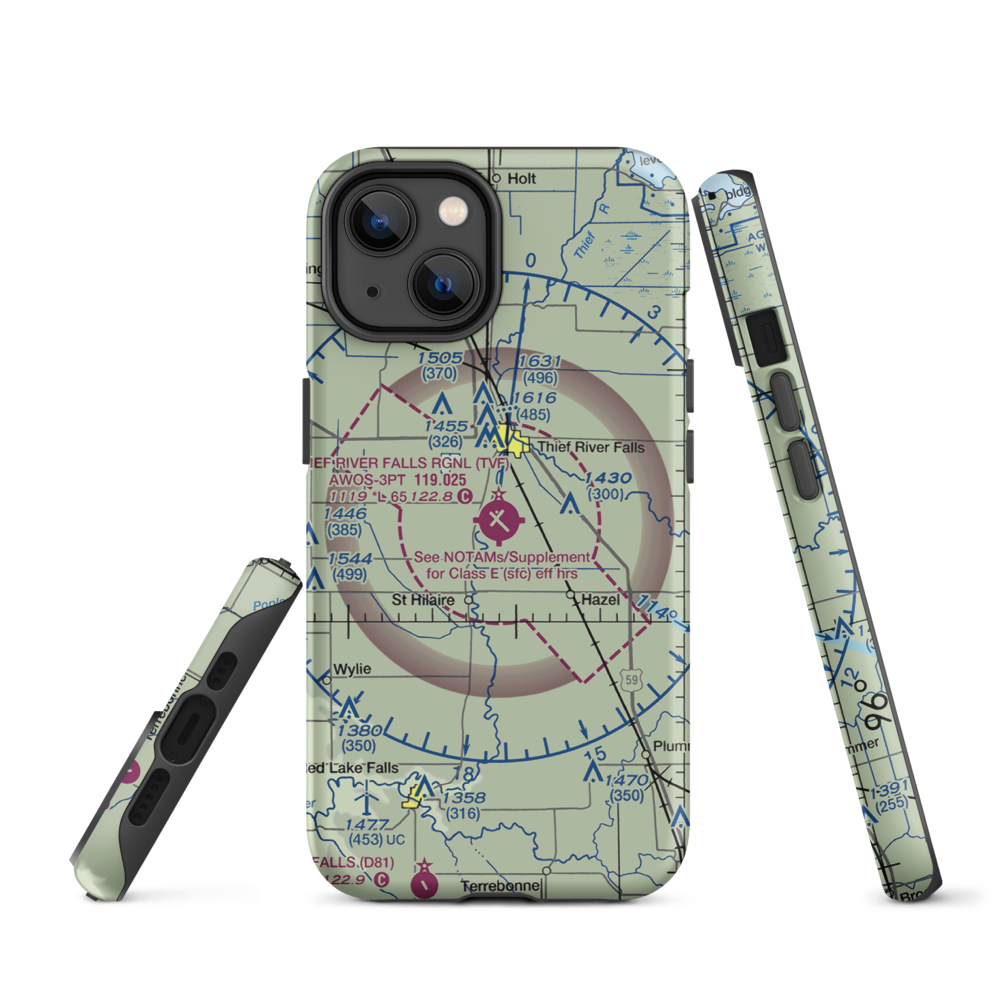 Thief River Falls Regional Airport (TVF) VFR Sectional  Tough iPhone Case iPhone 14 model shown