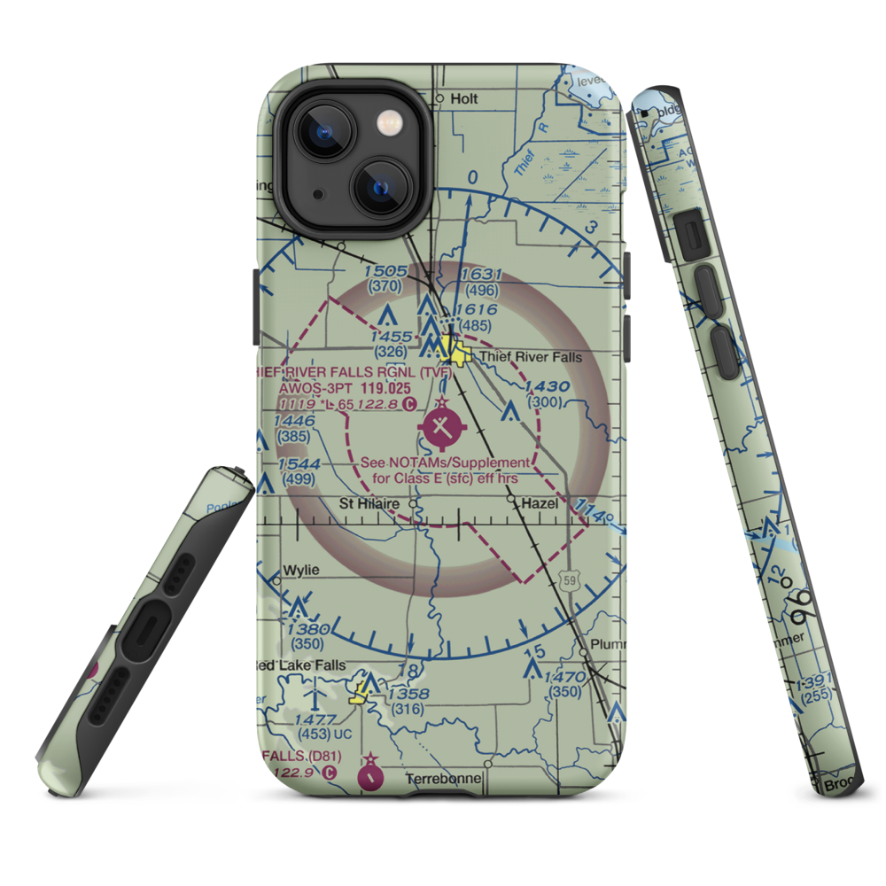 Thief River Falls Regional Airport (TVF) VFR Sectional  Tough iPhone Case iPhone 14 Plus model shown