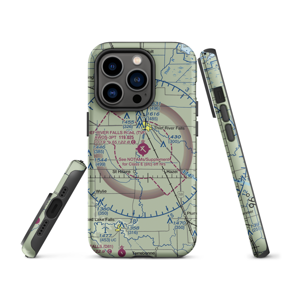 Thief River Falls Regional Airport (TVF) VFR Sectional  Tough iPhone Case iPhone 14 Pro model shown
