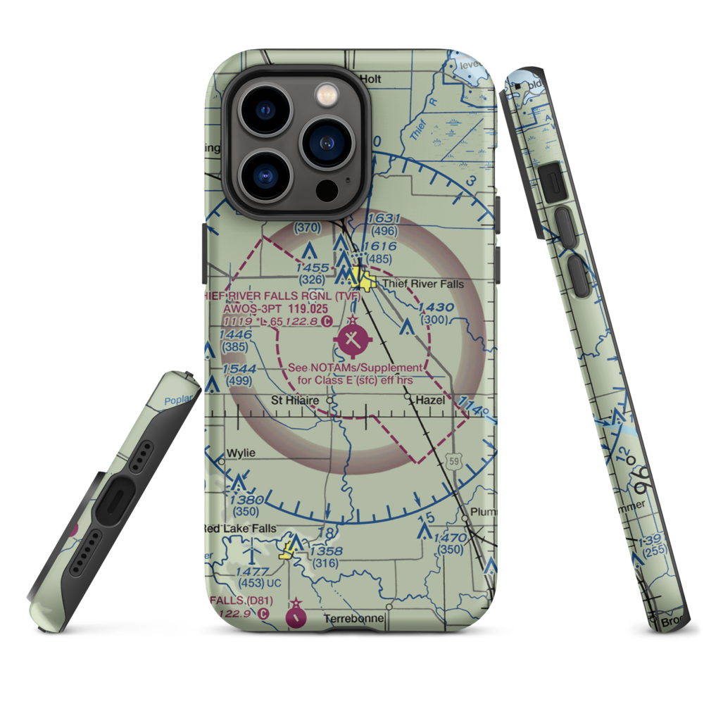 Thief River Falls Regional Airport (TVF) VFR Sectional  Tough iPhone Case iPhone 14 Pro Max model shown