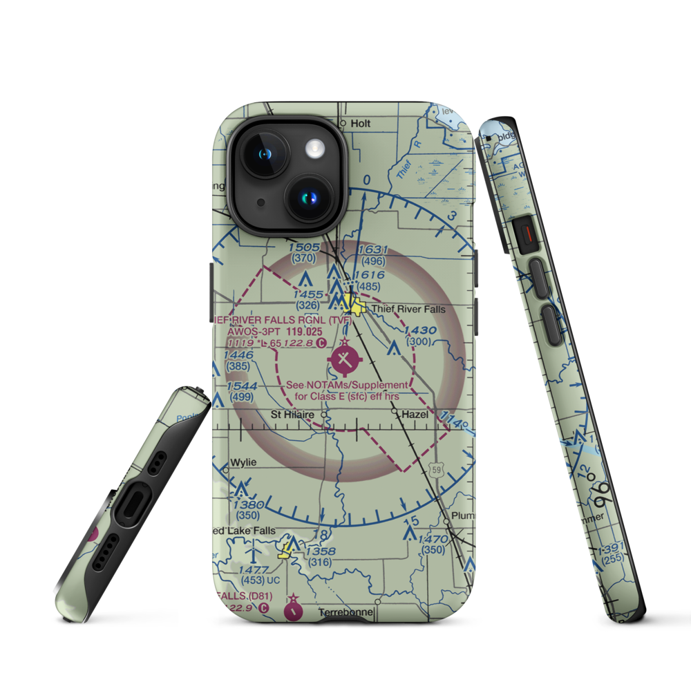 Thief River Falls Regional Airport (TVF) VFR Sectional  Tough iPhone Case iPhone 15 model shown