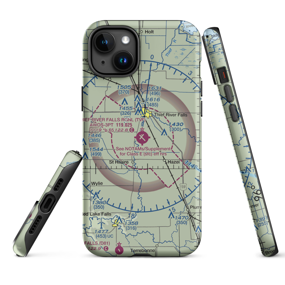 Thief River Falls Regional Airport (TVF) VFR Sectional  Tough iPhone Case iPhone 15 Plus model shown