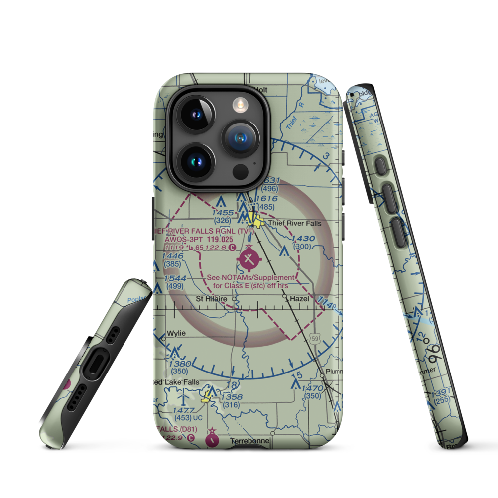 Thief River Falls Regional Airport (TVF) VFR Sectional  Tough iPhone Case iPhone 15 Pro model shown