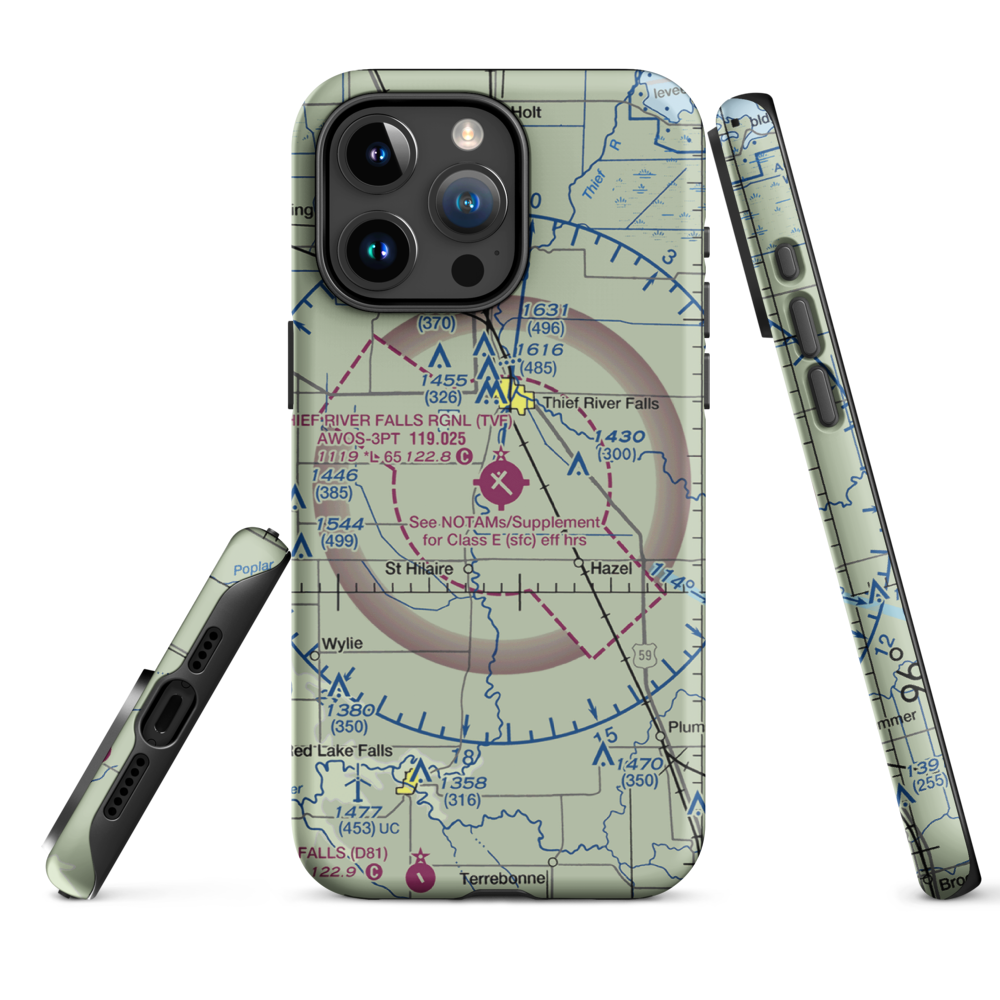 Thief River Falls Regional Airport (TVF) VFR Sectional  Tough iPhone Case iPhone 15 Pro Max model shown