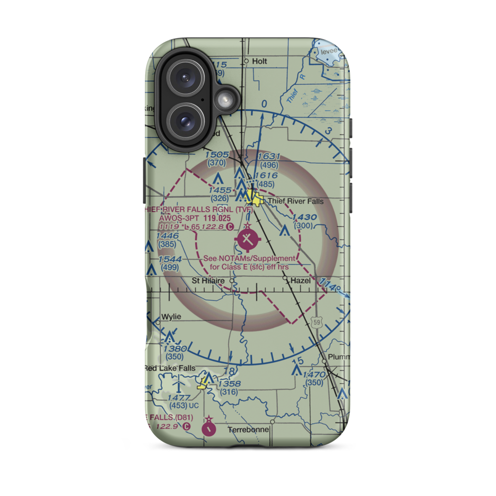 Thief River Falls Regional Airport (TVF) VFR Sectional  Tough iPhone Case iPhone 16 Plus model shown