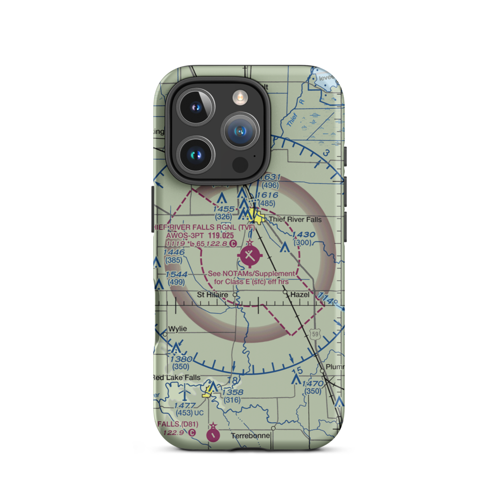 Thief River Falls Regional Airport (TVF) VFR Sectional  Tough iPhone Case iPhone 16 Pro model shown