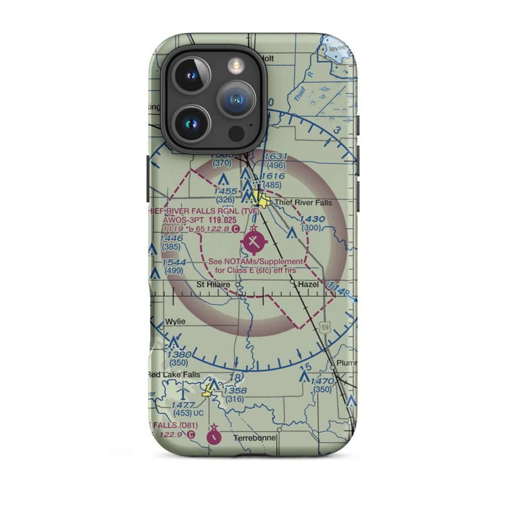 Thief River Falls Regional Airport (TVF) VFR Sectional  Tough iPhone Case iPhone 16 Pro Max model shown