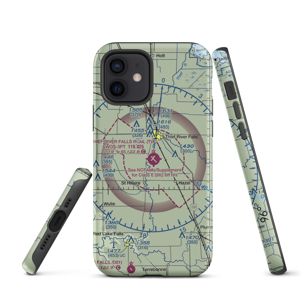 Thief River Falls Regional Airport (TVF) VFR Sectional  Tough iPhone Case iPhone 12 model shown